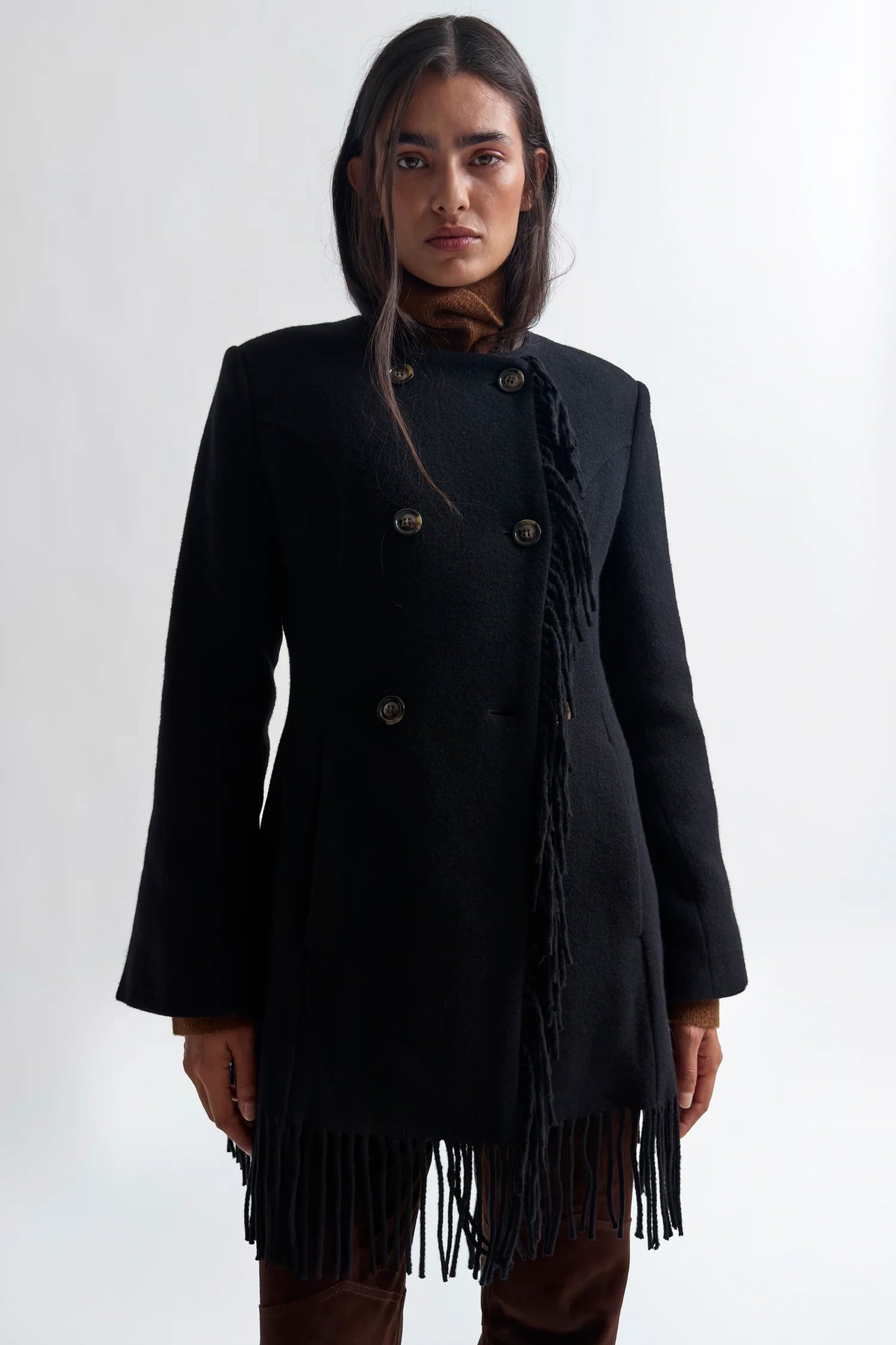 Youla Fringed Blanket Coat in Black by Rodebjer-Rodebjer-Idlewild-Cincinnati