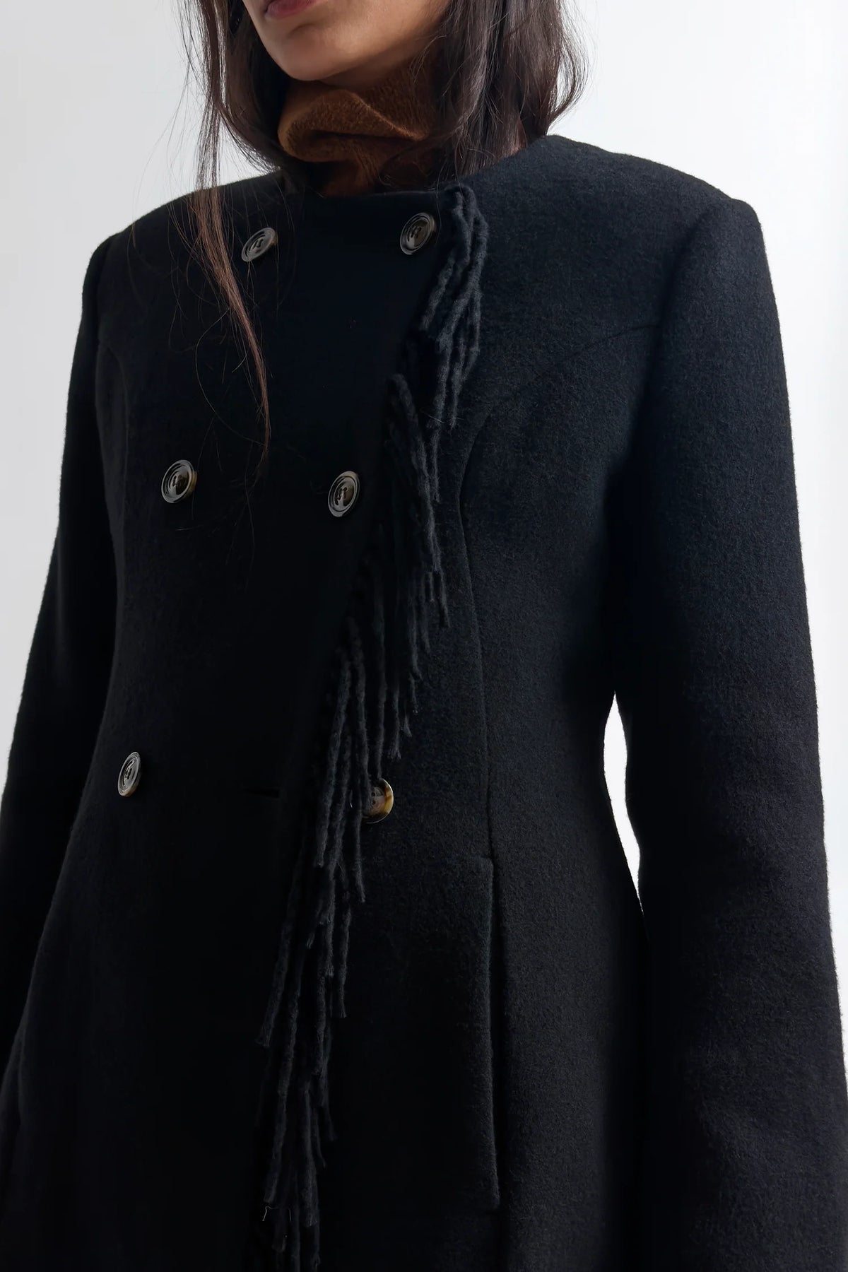 Youla Fringed Blanket Coat in Black by Rodebjer-Rodebjer-Idlewild-Cincinnati