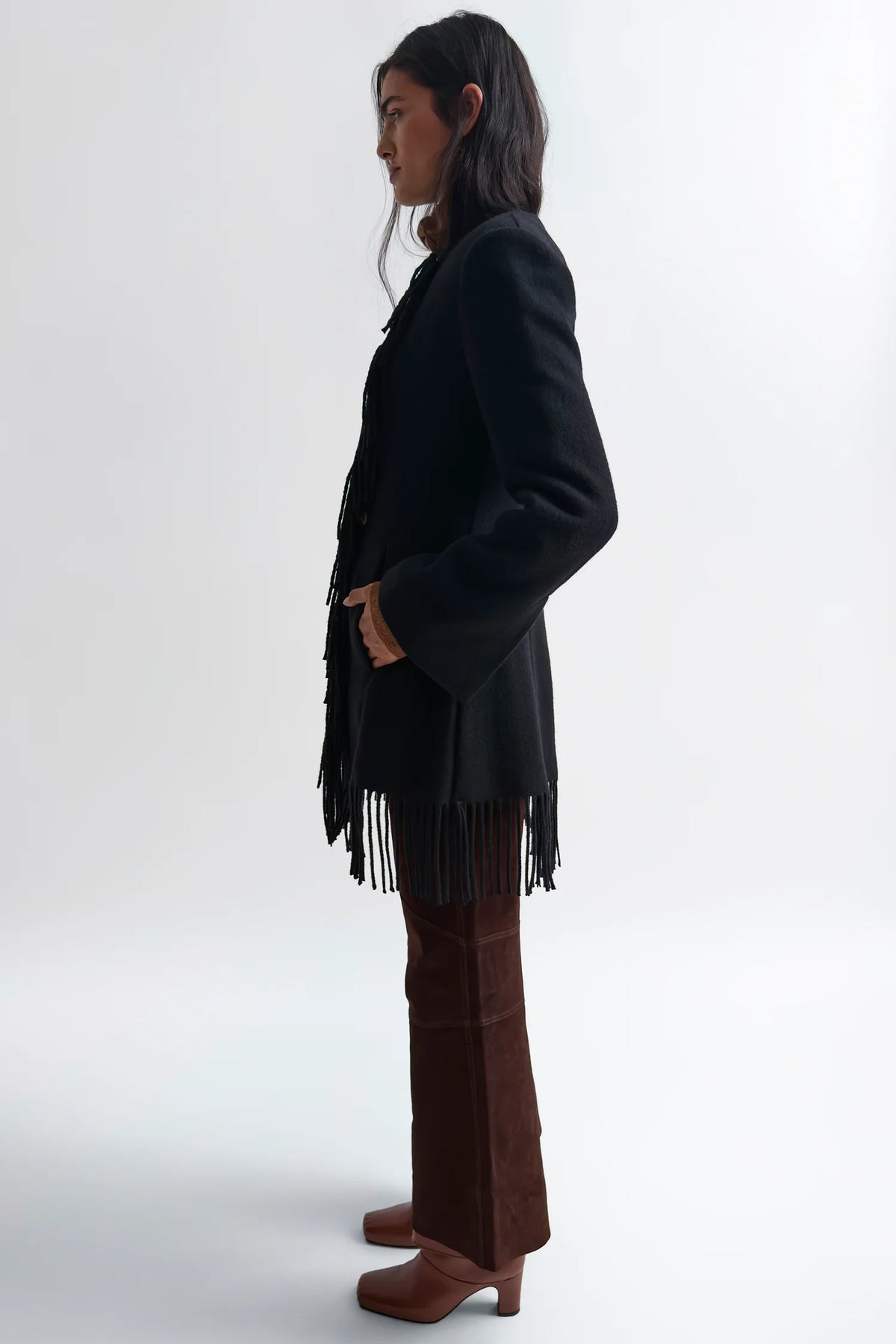 Youla Fringed Blanket Coat in Black by Rodebjer-Rodebjer-Idlewild-Cincinnati