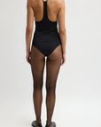 Stretch Light Weight Tech Knit Racerback Bodysuit in Black by Tibi